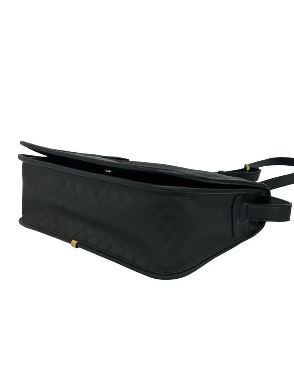 Gucci Vintage Sherry Line Micro GG Logo Leather Shoulder Bag Pochette Black